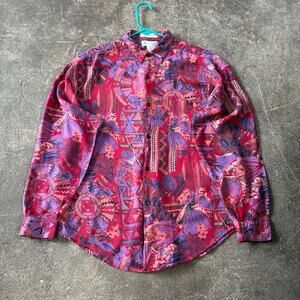 Vintage Goouch Shirt Mens L Purple Pink Abstract Rayon Psychadelic 80s